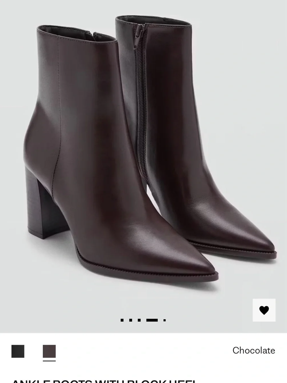 Mango Chocolate Pointed Toe Block Heel Ankle Boots